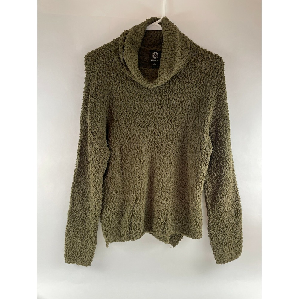 Bobeau Sweater Women's Size S Green Fuzzy Loose Knitted Cowl Neck Long Sleeve